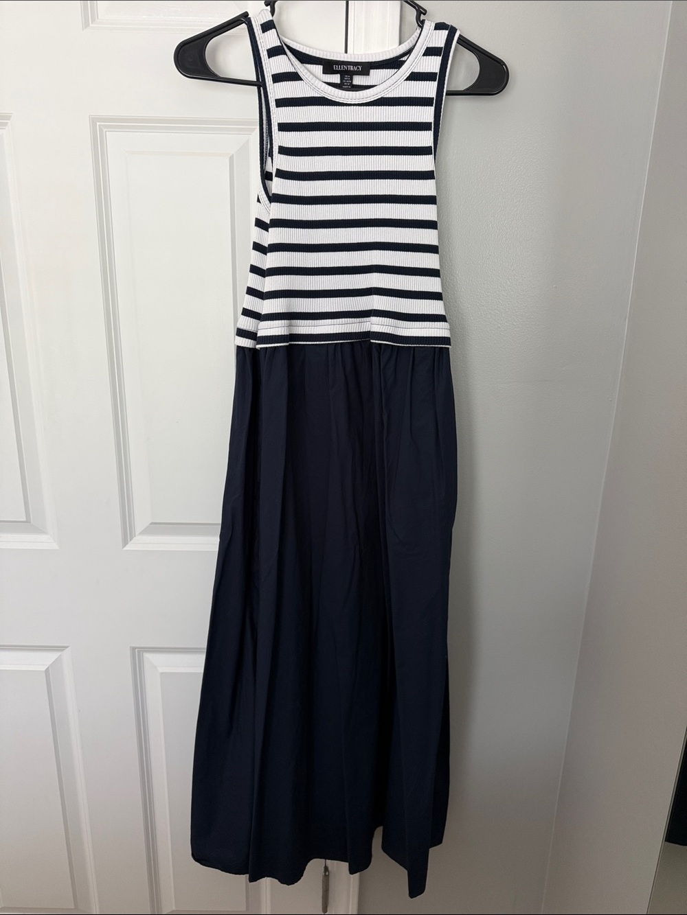 Ellen Tracy Navy and White Striped Tank Maxi Dress